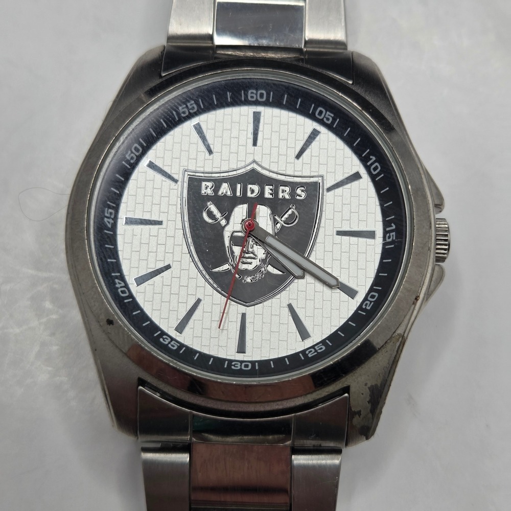 Game Time NFL Raiders Watch Stainless Steel Silver White Dial Men's Fan Gear 42m